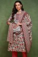 Ahika Red Pure Cotton Floral Embroidered Straight Suit Set For Sale