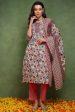 Ahika Red Pure Cotton Floral Embroidered Straight Suit Set For Sale