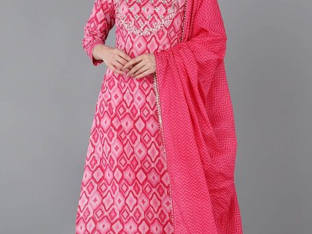 Ahika Pink Pure Cotton Gotta Patti Straight Suit Set Online now