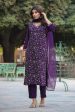 Ahika Purple Silk Blend Ethnic Motifs Straight Suit Set For Discount