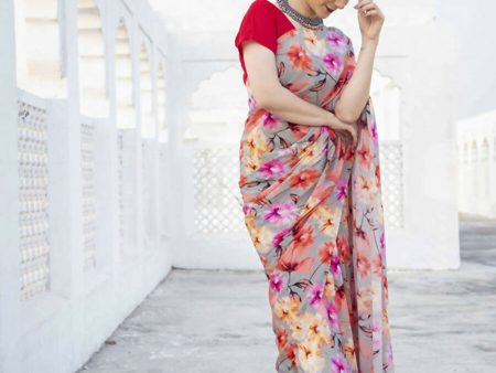 Sonakshi Multicolor Digital Printed Pure Japan Satin Designer Saree with Blouse For Sale