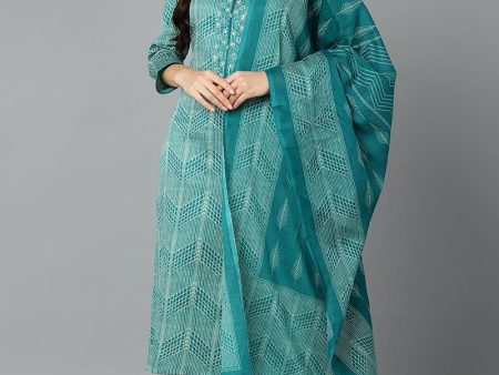 Ahika Rama Green Rayon Blend Straight Suit Set Online Sale