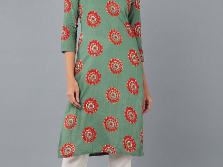 Ahika Rama Green Cotton Fabric Color Fancy Daily Wear Kurti Online Sale