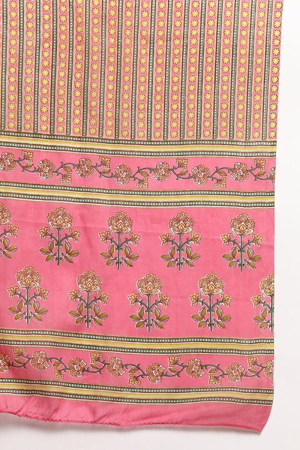 Ahika Pink Pure Cotton Printed Flared Suit Set Online Hot Sale