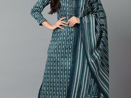 Ahika Rayon Blend Teal Straight Kurta Pant With Dupatta Hot on Sale