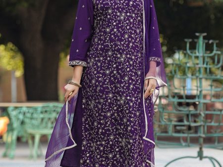 Ahika Purple Silk Blend Ethnic Motifs Straight Suit Set For Discount