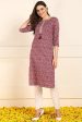 Ahika Burgundy Cotton Ethnic Motifs Printed Straight Kurta Supply