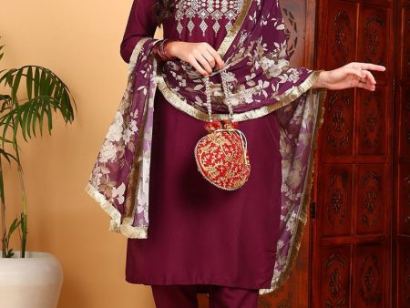 Ahika Purple Silk Blend Yoke Design Kurta Pant With Dupatta Online Sale