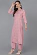 Ahika Pink Silk Blend Solid Straight Suit Set on Sale