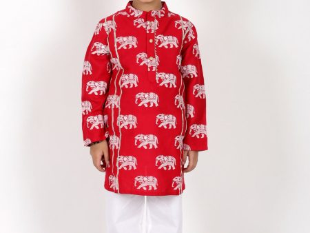 Lil Drama Trunk Tales Boys Red Kurta with Pant set on Sale