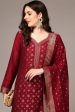 Ahika Red Poly Chanderi Woven Design Straight Suit Set Online now