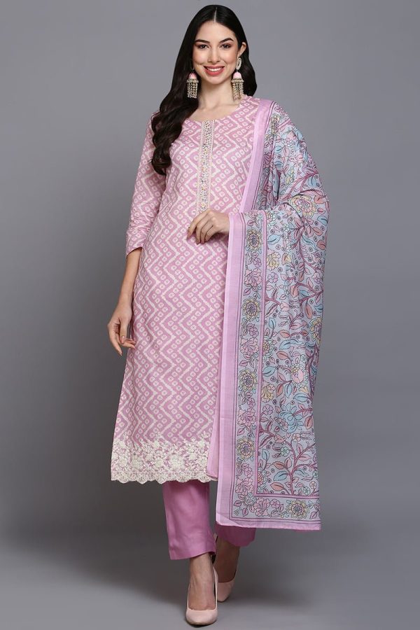 Ahika Pink Rayon Blend Printed Suit Set Online Hot Sale