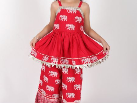 Lil Drama Trunk Tales Girls Red Kurta with Sharara set Online Hot Sale