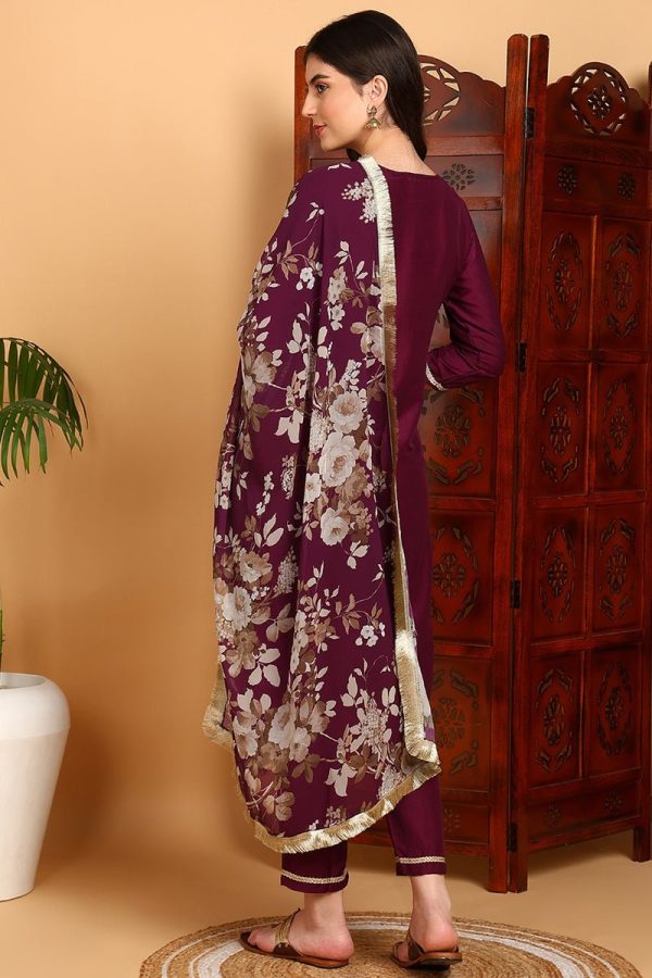 Ahika Purple Silk Blend Yoke Design Kurta Pant With Dupatta Online Sale