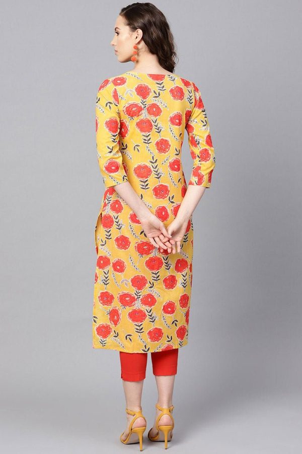 Ahika Printed Stylish Yellow Color Kurti For Sale