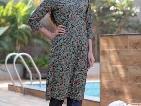 Ahika Printed Black Cotton Fabric Kurti Fashion