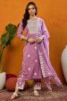 Ahika Pink Silk Blend Solid Embroidered Straight Suit Set Supply