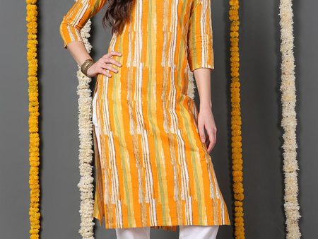 Ahika Printed Yellow Cotton Fabric Kurti Online