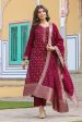 Ahika Red Poly Chanderi Woven Design Straight Suit Set Online now