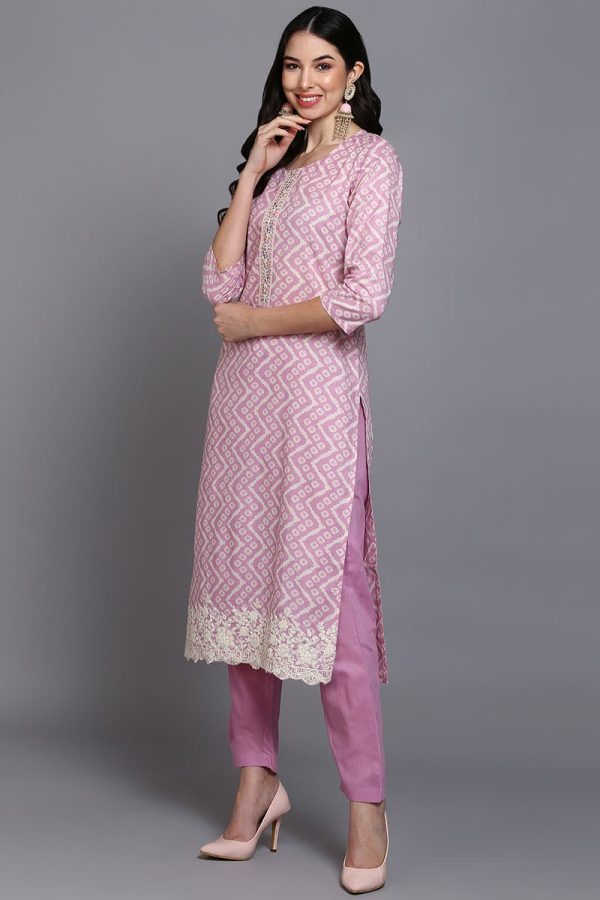 Ahika Pink Rayon Blend Printed Suit Set Online Hot Sale