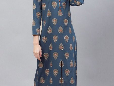 Ahika Printed Simple Navy Blue Kurti For Cheap