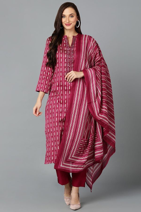 Ahika Rayon Blend Tyrian Maroon Straight Kurta Pant With Dupatta Online