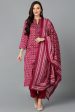 Ahika Rayon Blend Tyrian Maroon Straight Kurta Pant With Dupatta Online