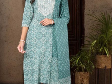 Ahika Plus Size Green Pure Cotton Bandhani Printed Straight Suit Set Cheap