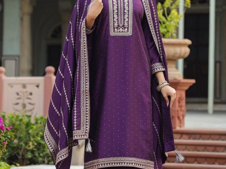 Ahika Purple Silk Blend Straight Kurta Palazzo With Dupatta Online now