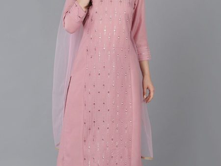 Ahika Pink Silk Blend Solid Straight Suit Set on Sale