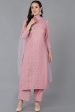 Ahika Pink Silk Blend Solid Straight Suit Set on Sale