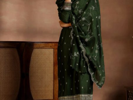 Libas Green Embroidered Silk Blend Straight Suits With Dupatta Online now