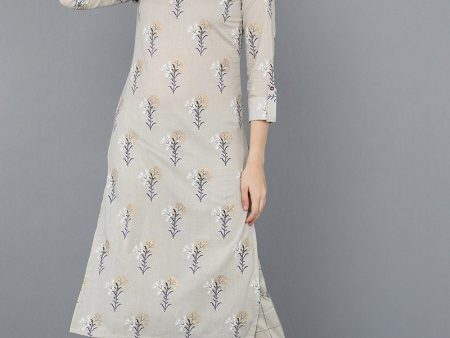 Ahika Beige Cotton Straight Kurta set Hot on Sale