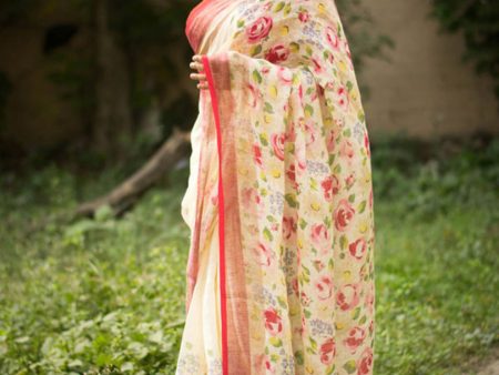 Sonakshi Multicolor Digital Printed Munnar Slub Designer Saree with Blouse Cheap