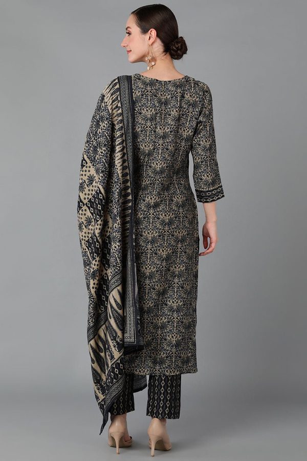 Ahika Black Silk Blend Straight Kurta Pant With Dupatta Online Sale