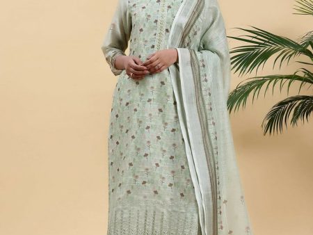 Libas Green Printed Chanderi Silk Pakistani Suit Online Sale