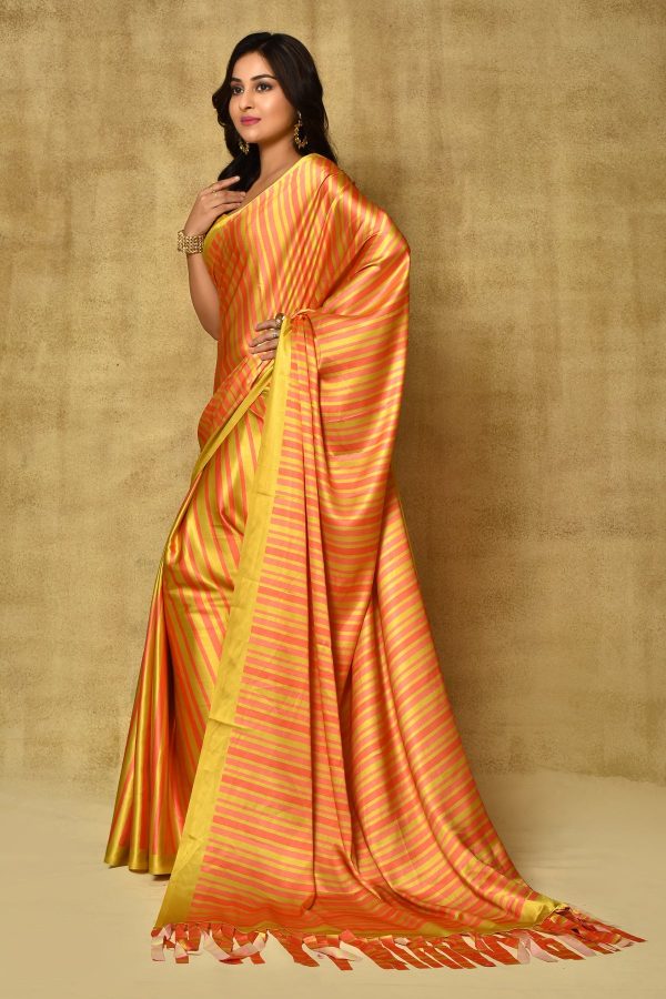 Sonakshi Women s Orange Digital Printed Pure Japan Satin Saree with Blouse Online