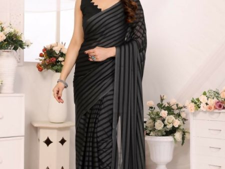 Designer Partywear Black & Grey Georgette Fancy Saree - Satrangi Hot on Sale