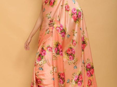 Sonakshi Peach Digital Printed Pure Japan Satin Saree with Blouse Online Hot Sale