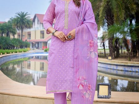 Malishka Women s Chanderi Woven Straight Kurta Pant With Dupatta - Purple Sale