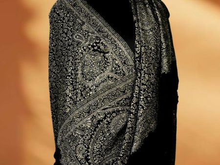 Weaving Mystery Handloom Pashmina Shawl-Kaani Zari - Black Online now