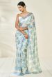 Sonakshi Blue Embroidery with Digital Printed Pure Chinon Designer Saree with Blouse Cheap