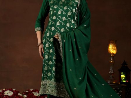 Libas Green Woven Design Silk Blend Straight Suit With Dupatta For Sale