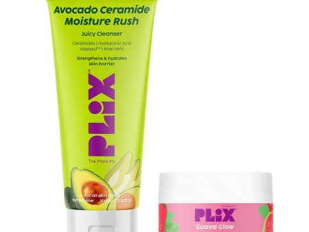 PLIX The Plant Fix Avocado Ceramide Moisture Rush Juicy Cleanser and Guava Moisturizer Combo Supply