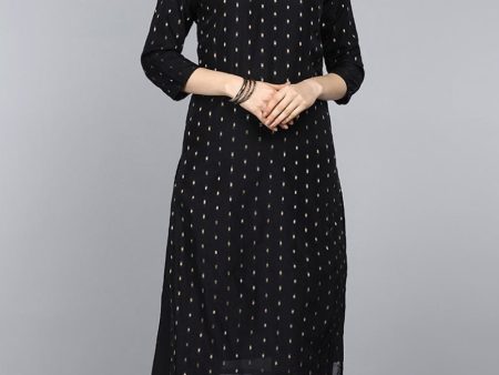 Ahika Black Cotton Woven Straight Kurta Set Sale