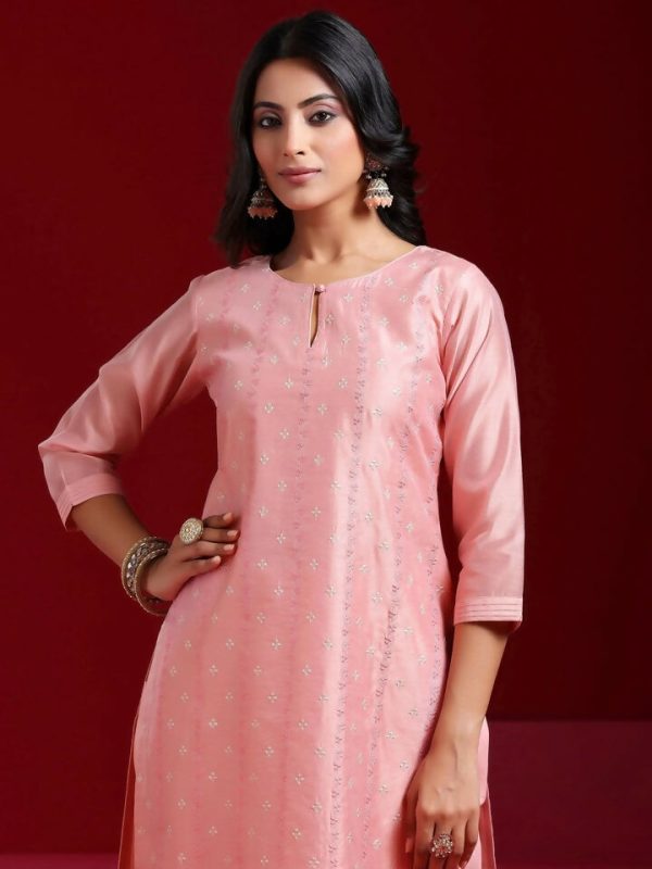 Libas Art Pink Embroidered Chanderi Silk Straight Suit With Dupatta Fashion