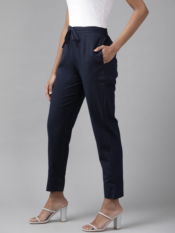 Yufta Navy Blue Cotton Fit Trousers For Cheap