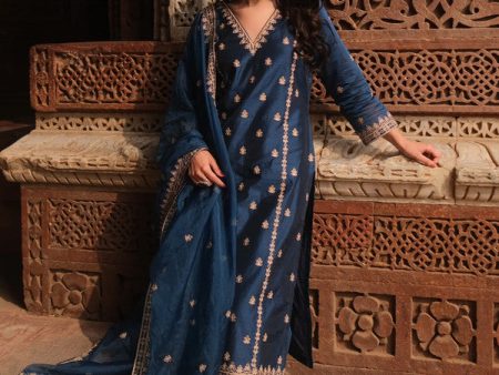 Malishka Women s Blue Viscose silk Floral Embroidered Straight Kurta Palazzo With Dupatta - Blue Sale