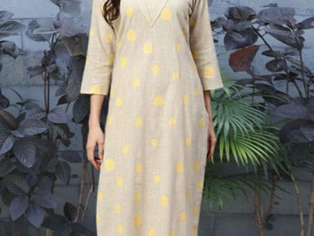 Ahika Beige Pure Cotton Geometric Print Kurta Set Online