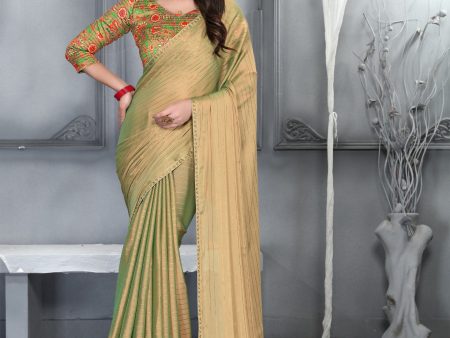 Sonakshi Beige Sequence with Digital Printed Silk Moss Designer Saree with Blouse Sale